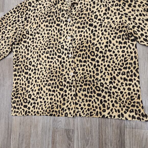 Vtg Liz Claiborne Leopard Cheetah Print Blouse Womens S Oversized Button Up Boho - Picture 4 of 8